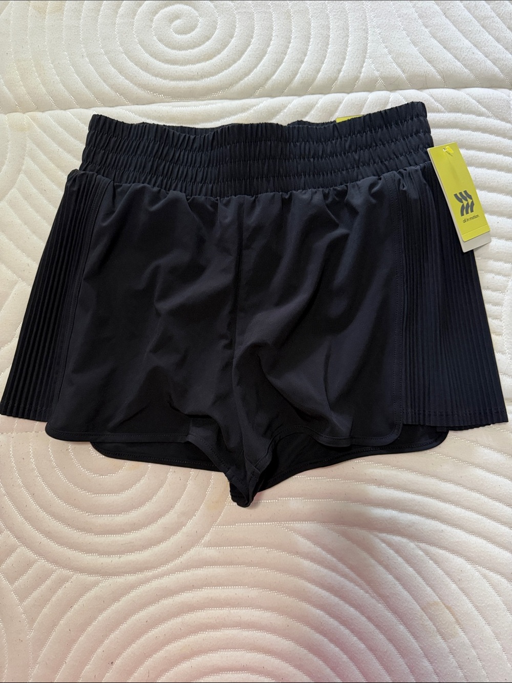all in motion Black Women's Athletic Shorts with Smocked Waist